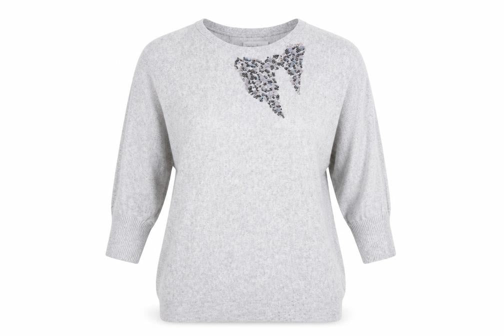B+ab Womens Grey Round Neck Cotton Pullover Jumper Size 10 - Sequin Bow Design