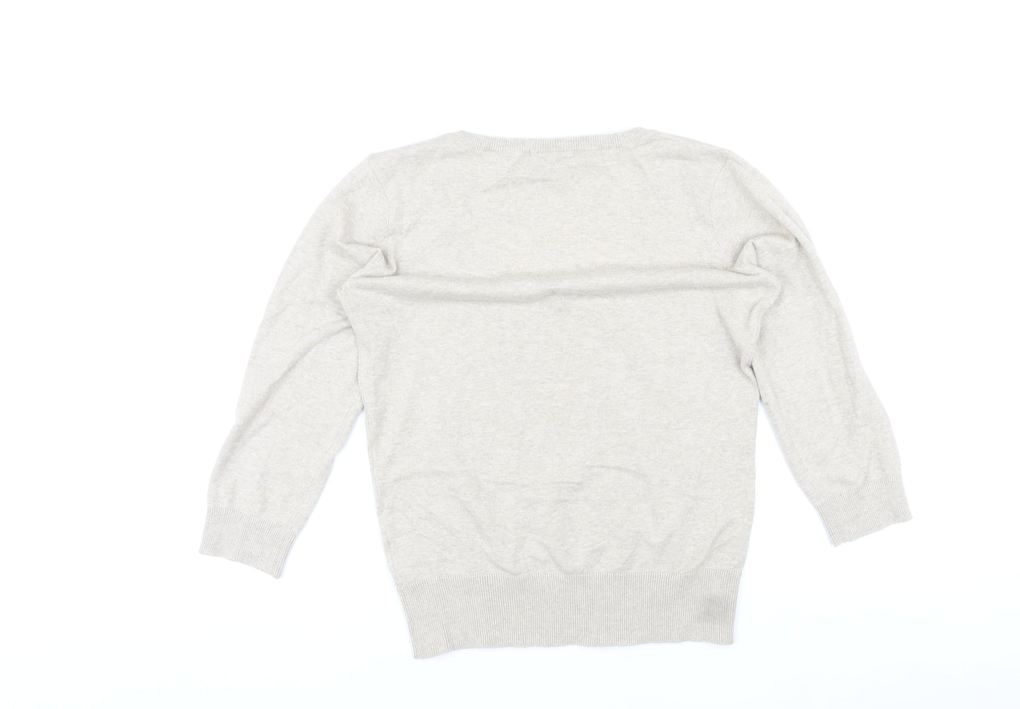 H&M Womens Grey V-Neck Cotton Pullover Jumper Size M