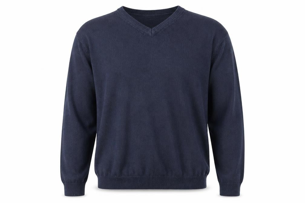 Damart Mens Blue V-Neck Acrylic Pullover Jumper Size L Long Sleeve