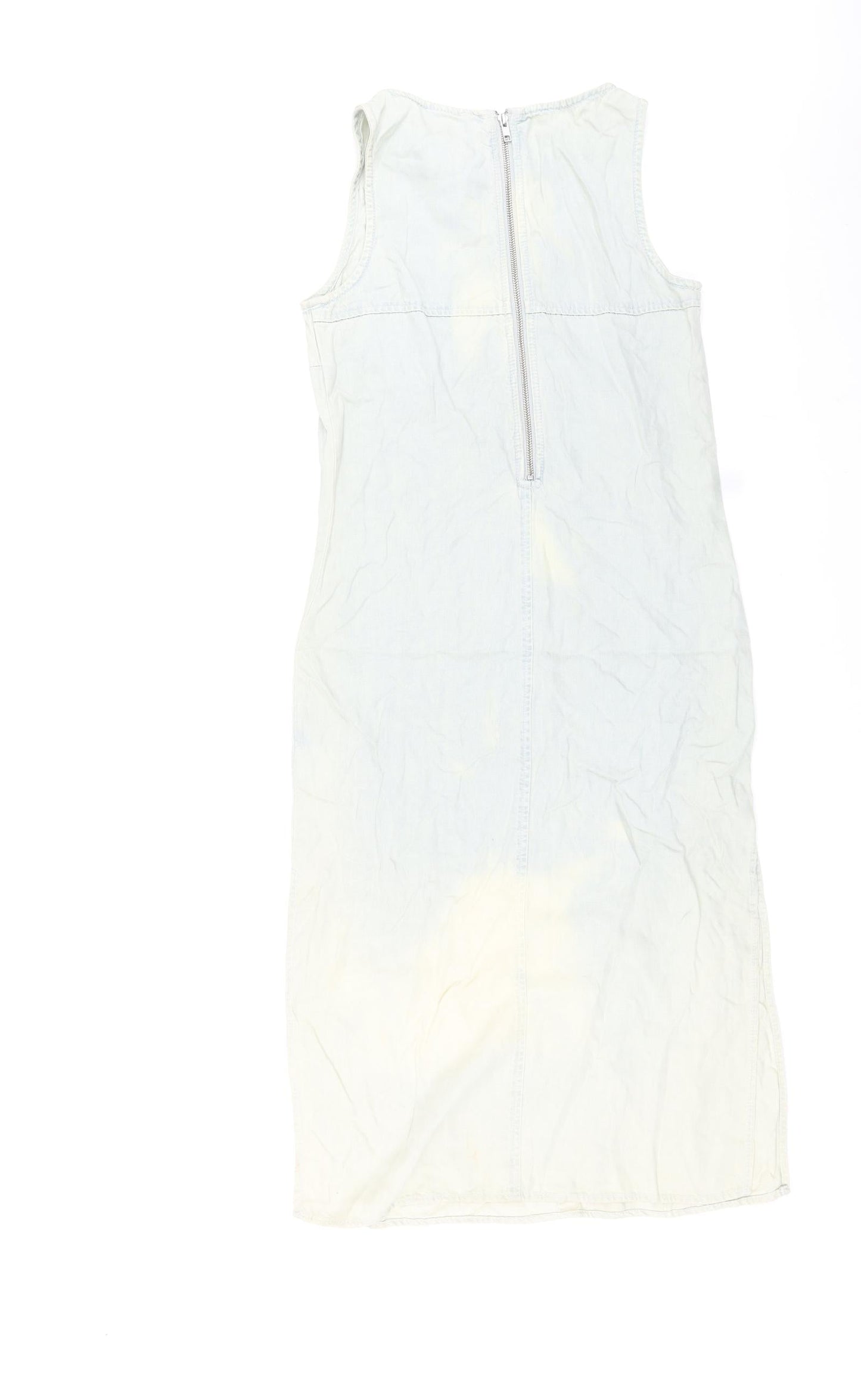 Warehouse Womens Blue Lyocell A-Line Size 8 Round Neck Zip - Distressed Look