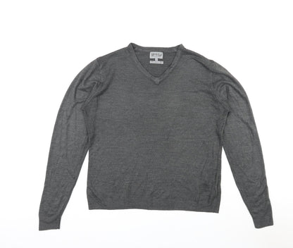 Marks & Spencer Mens Grey V-Neck Acrylic Pullover Jumper Size L Long Sleeve