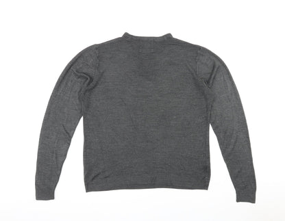 Marks & Spencer Mens Grey V-Neck Acrylic Pullover Jumper Size L Long Sleeve