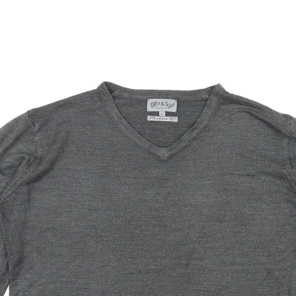 Marks & Spencer Mens Grey V-Neck Acrylic Pullover Jumper Size L Long Sleeve