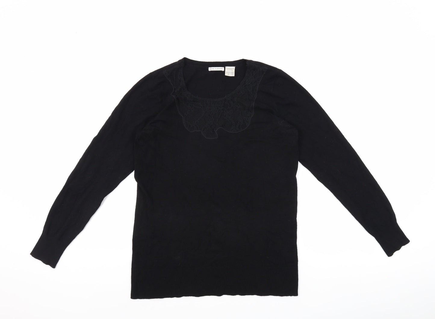 La Redoute Womens Black Viscose Basic T-Shirt Size 8 Crew Neck - Size 8-10, Lace Neckline