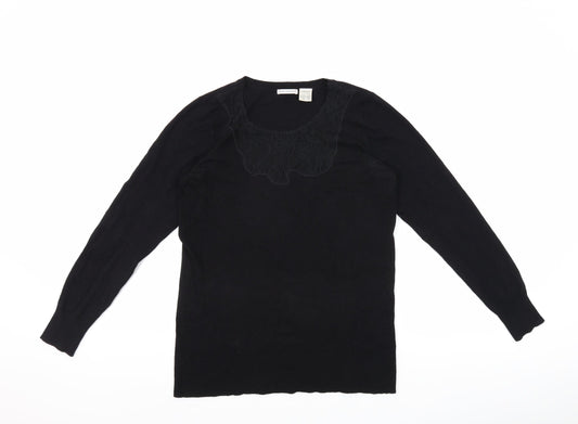 La Redoute Womens Black Viscose Basic T-Shirt Size 8 Crew Neck - Size 8-10, Lace Neckline