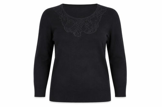 La Redoute Womens Black Viscose Basic T-Shirt Size 8 Crew Neck - Size 8-10, Lace Neckline