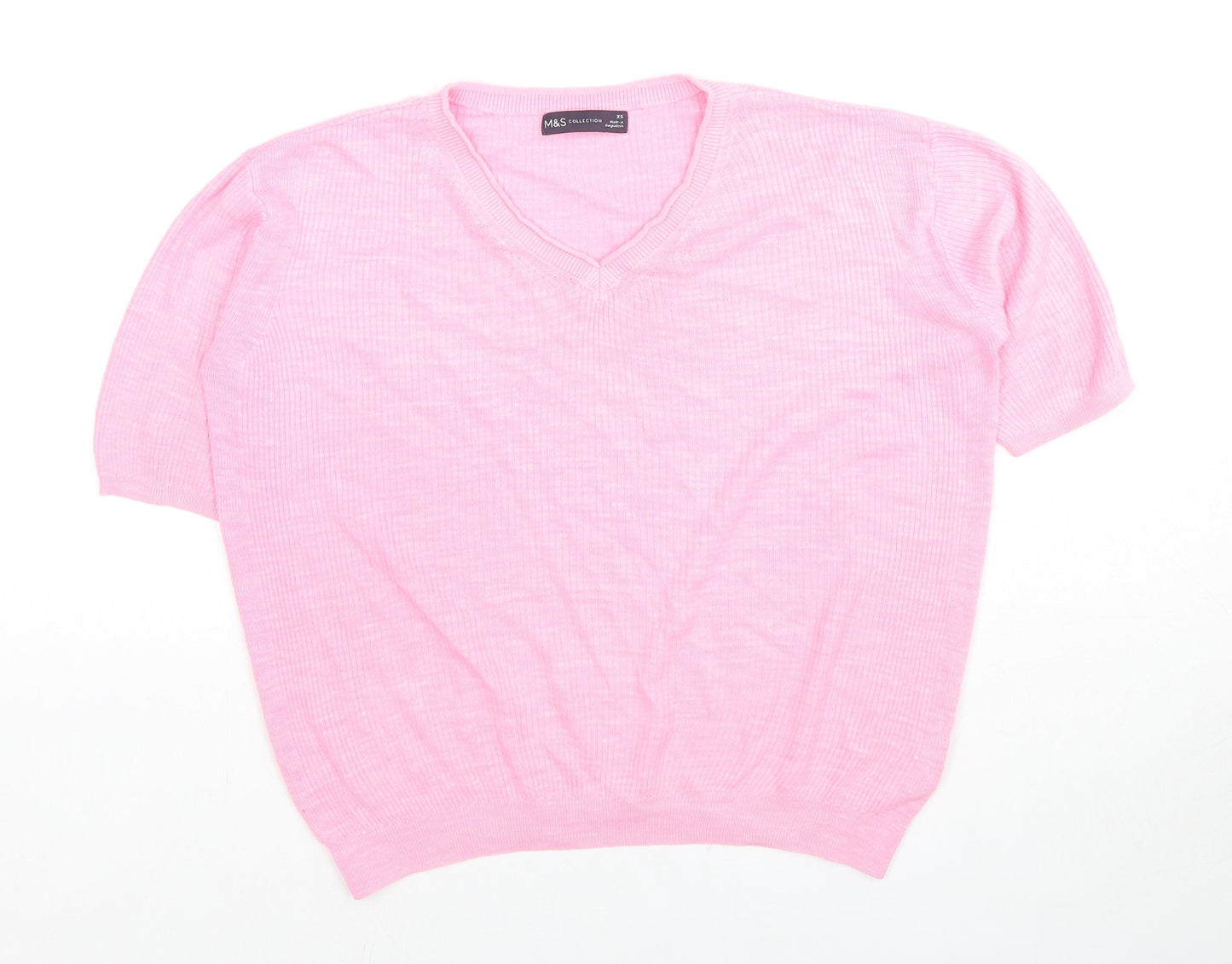 Marks and Spencer Womens Pink Acrylic Jersey T-Shirt Size XS Round Neck