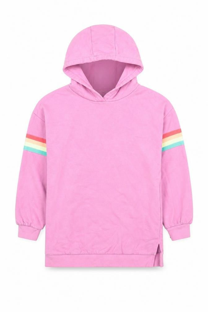 Marks & Spencer Girls Pink Cotton Pullover Hoodie Size 9-10 Years Pullover - Rainbow Detail