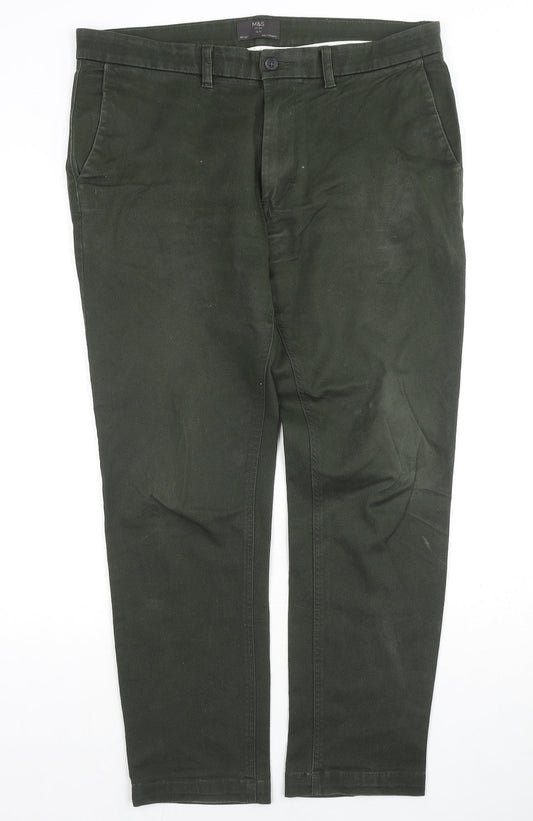Marks and Spencer Womens Green Cotton Straight Jeans Size 36 in L31 in Slim Zip