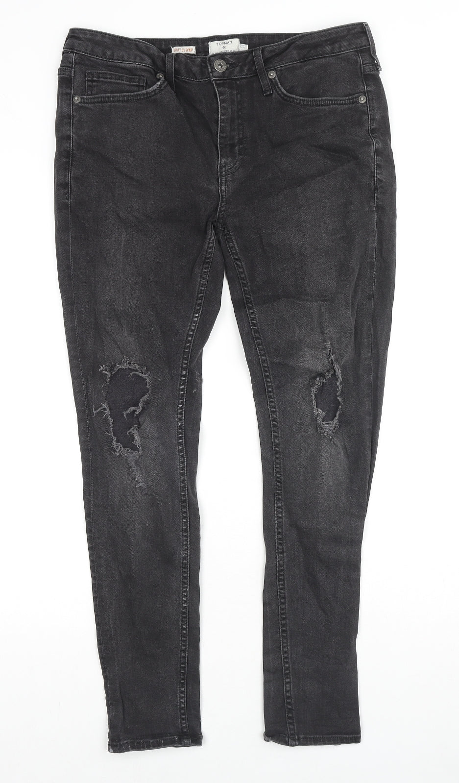 Topman Mens Grey Cotton Skinny Jeans Size 34 in L28 in Slim Zip