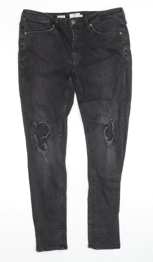Topman Mens Grey Cotton Skinny Jeans Size 34 in L28 in Slim Zip
