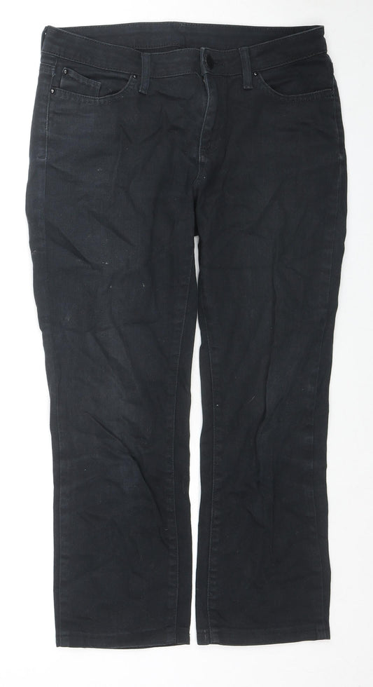 Marks and Spencer Womens Black Cotton Straight Jeans Size 10 L23 in Regular Zip