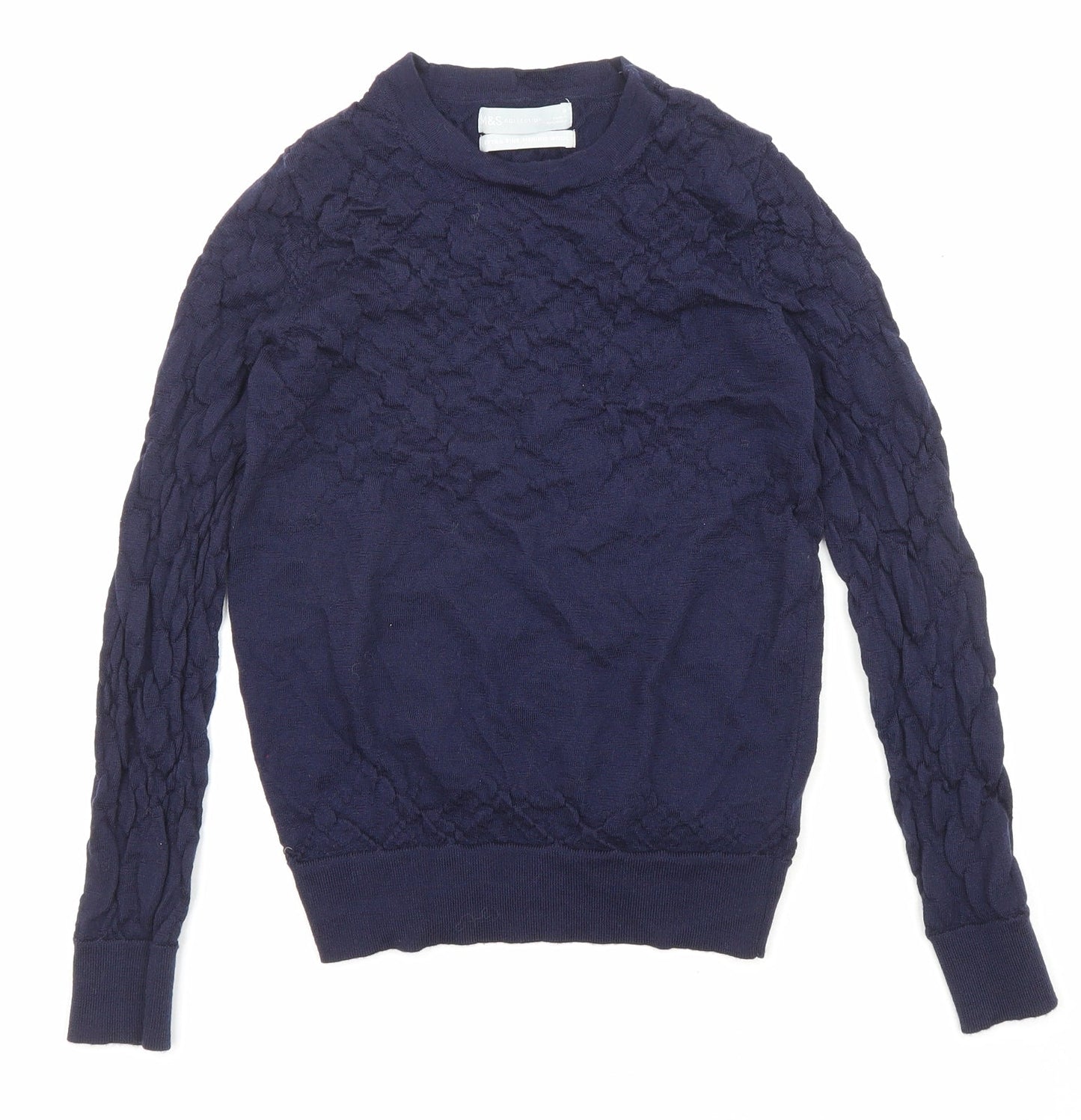 Marks and Spencer Womens Purple Round Neck Wool Pullover Jumper Size 8