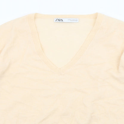 Zara Womens Orange V-Neck Wool Pullover Jumper Size M