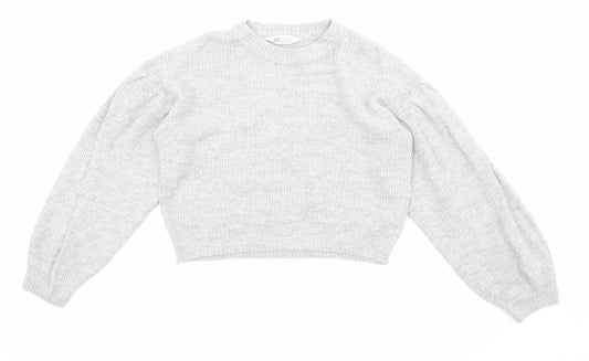 H&M Girls Grey Crew Neck Acrylic Pullover Jumper Size 10-11 Years Pullover - Cropped, Size 10-12 years