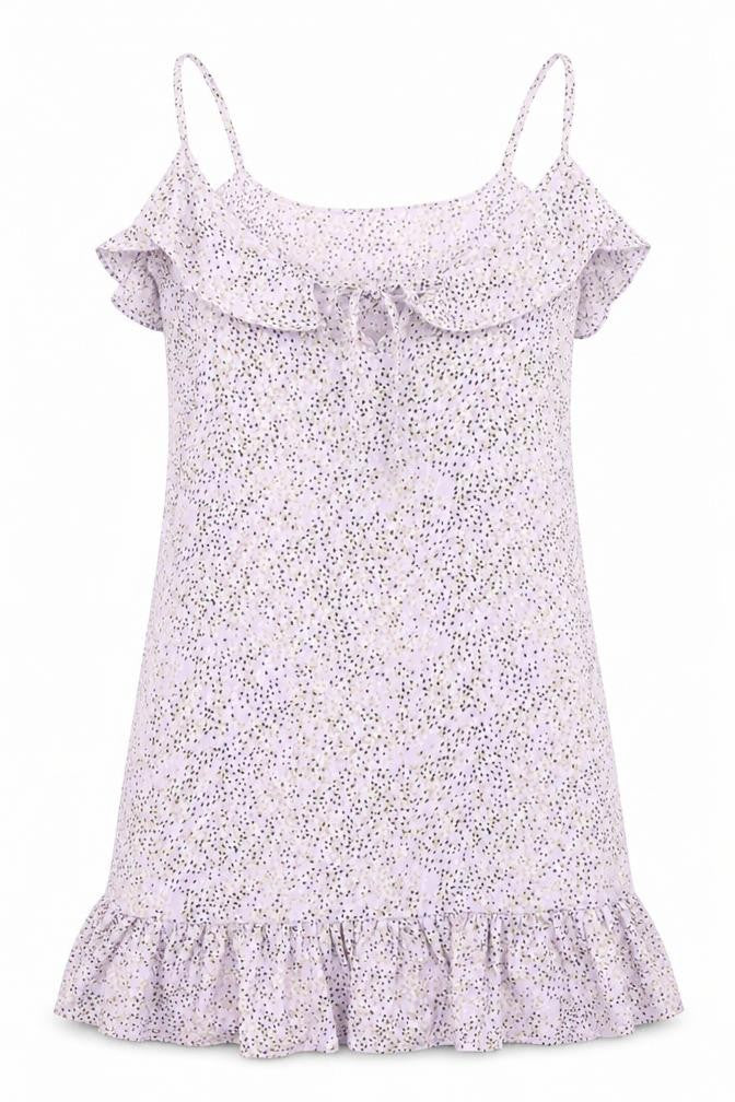 Wednesday's Girl Womens Purple Polka Dot Polyester Mini Size S V-Neck Zip - Ruffle detail