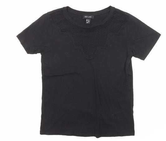 New Look Womens Black Polyester Jersey T-Shirt Size 8 Crew Neck