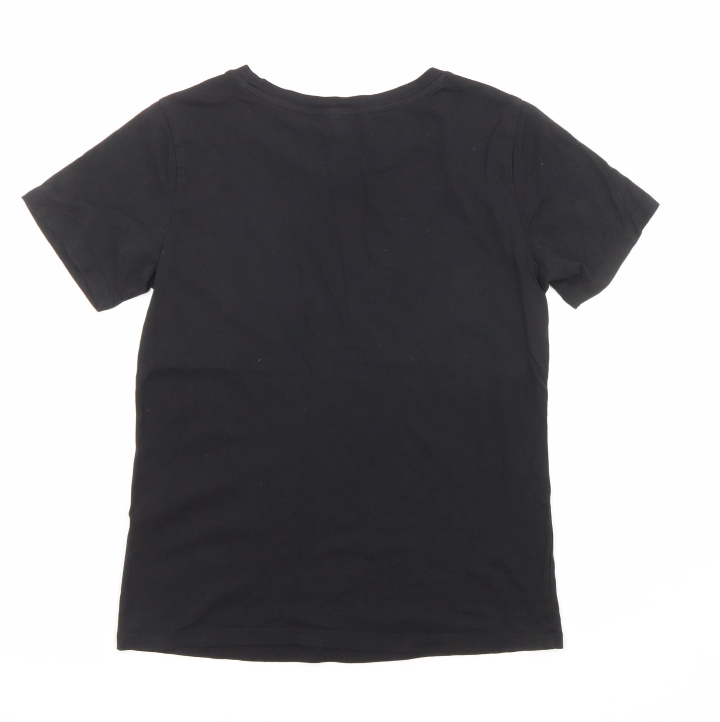 New Look Womens Black Polyester Jersey T-Shirt Size 8 Crew Neck