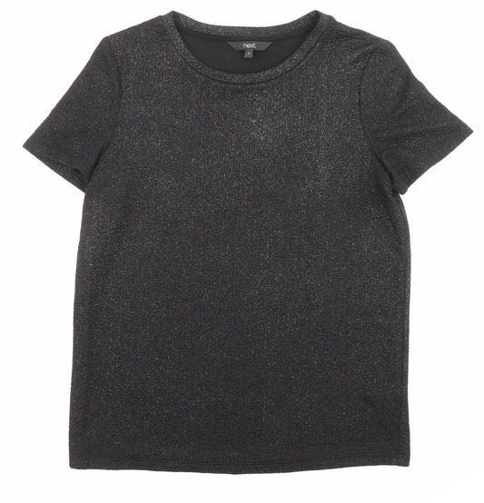 NEXT Womens Black Polyester Basic T-Shirt Size 8 Crew Neck