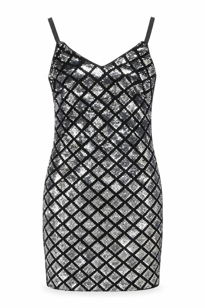 Quiz Womens Silver Geometric Polyester Bodycon Size 6 V-Neck Zip - Sequins