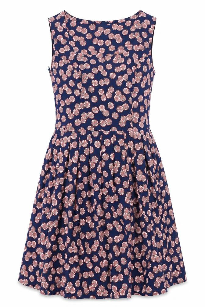 Debenhams Womens Blue Geometric Polyester Fit & Flare Size 12 Square Neck Zip