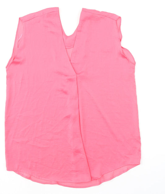 Marks and Spencer Womens Pink Polyester Basic Blouse Size 10 V-Neck
