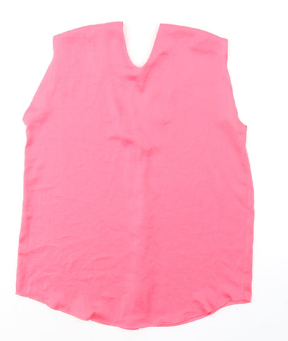 Marks & Spencer Womens Pink Polyester Basic Blouse Size 10 V-Neck