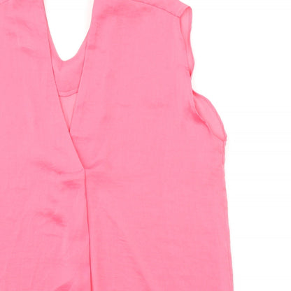 Marks & Spencer Womens Pink Polyester Basic Blouse Size 10 V-Neck