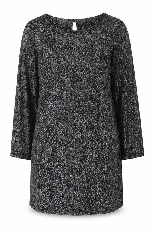 Dorothy Perkins Womens Black Animal Print Polyester Shift Size 14 Boat Neck Pullover - Flute Sleeves
