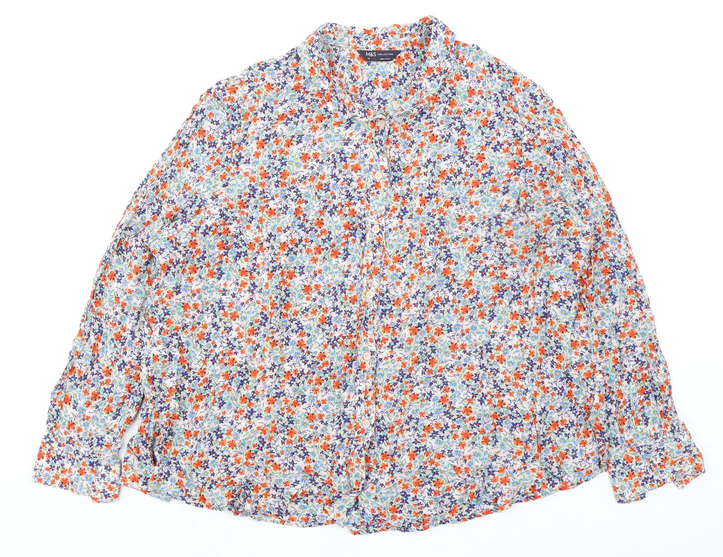 Garfield & Marks Womens Multicoloured Floral Viscose Basic Button-Up Size 14 Collared