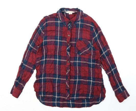 Mauvette Womens Red Plaid Viscose Basic Button-Up Size 12 Collared - Pocket
