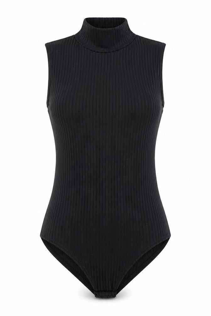Parisian Collection Womens Black Polyester Bodysuit One-Piece Size 10 Snap - Ribbed