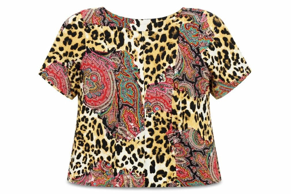 George Simonton Womens Multicoloured Animal Print Polyester Basic Blouse Size L Boat Neck