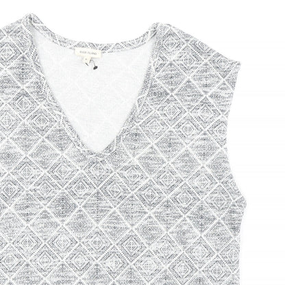River Island Womens Grey Geometric Polyester Basic Blouse Size 6 V-Neck - Fringed Hem
