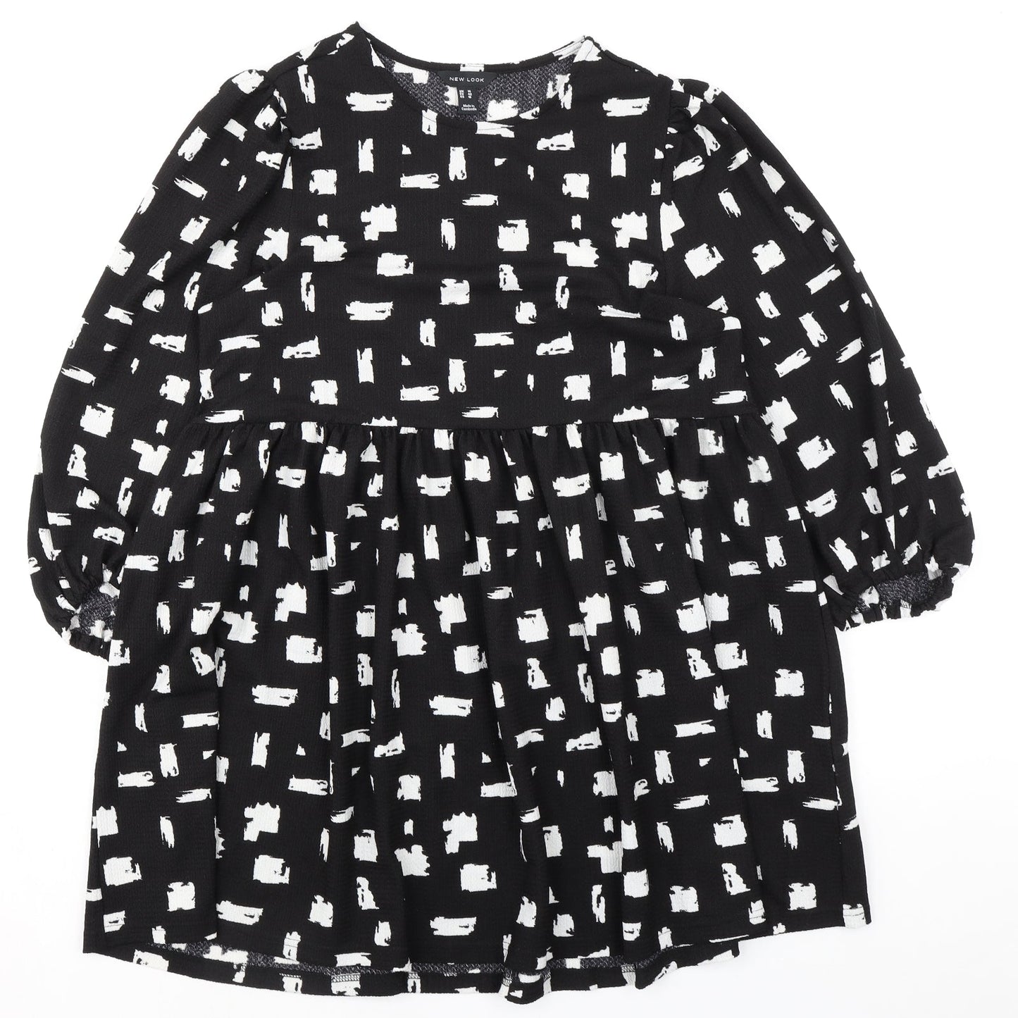 New Look Womens Black Geometric Polyester Fit & Flare Size 14 Round Neck Pullover