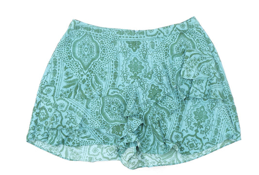 Zara Womens Green Paisley Polyester Skort Skirt Size S Zip - Ruffle Detail
