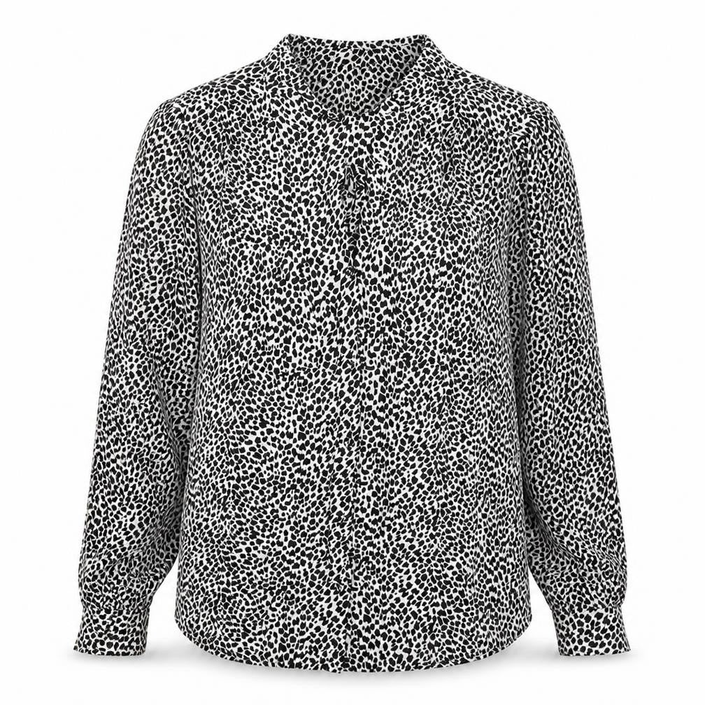 Oasis Womens Black Animal Print Viscose Basic Blouse Size 12 Collared