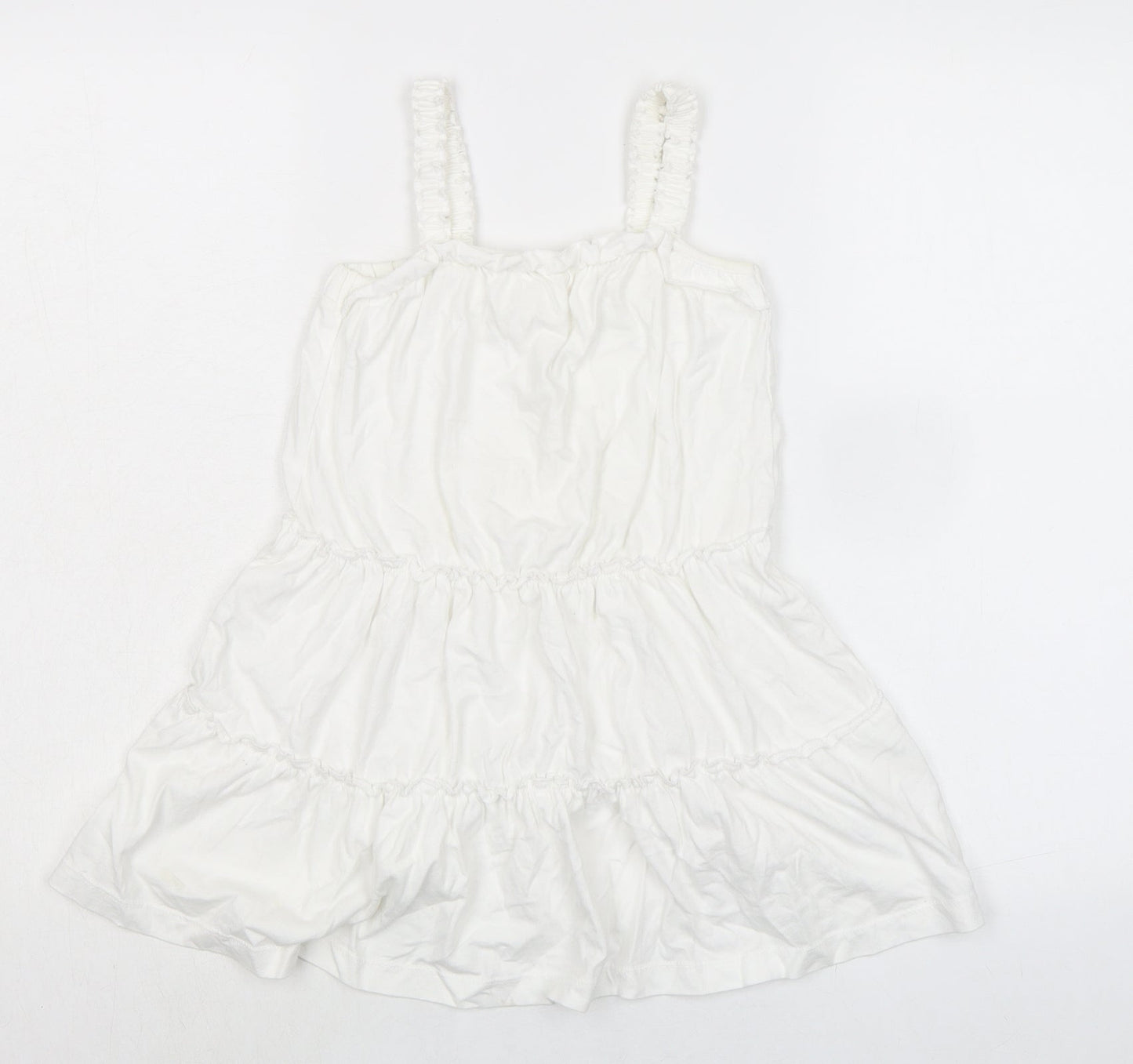 Marks and Spencer Girls White 100% Cotton Fit & Flare Size 4-5 Years Square Neck Pullover