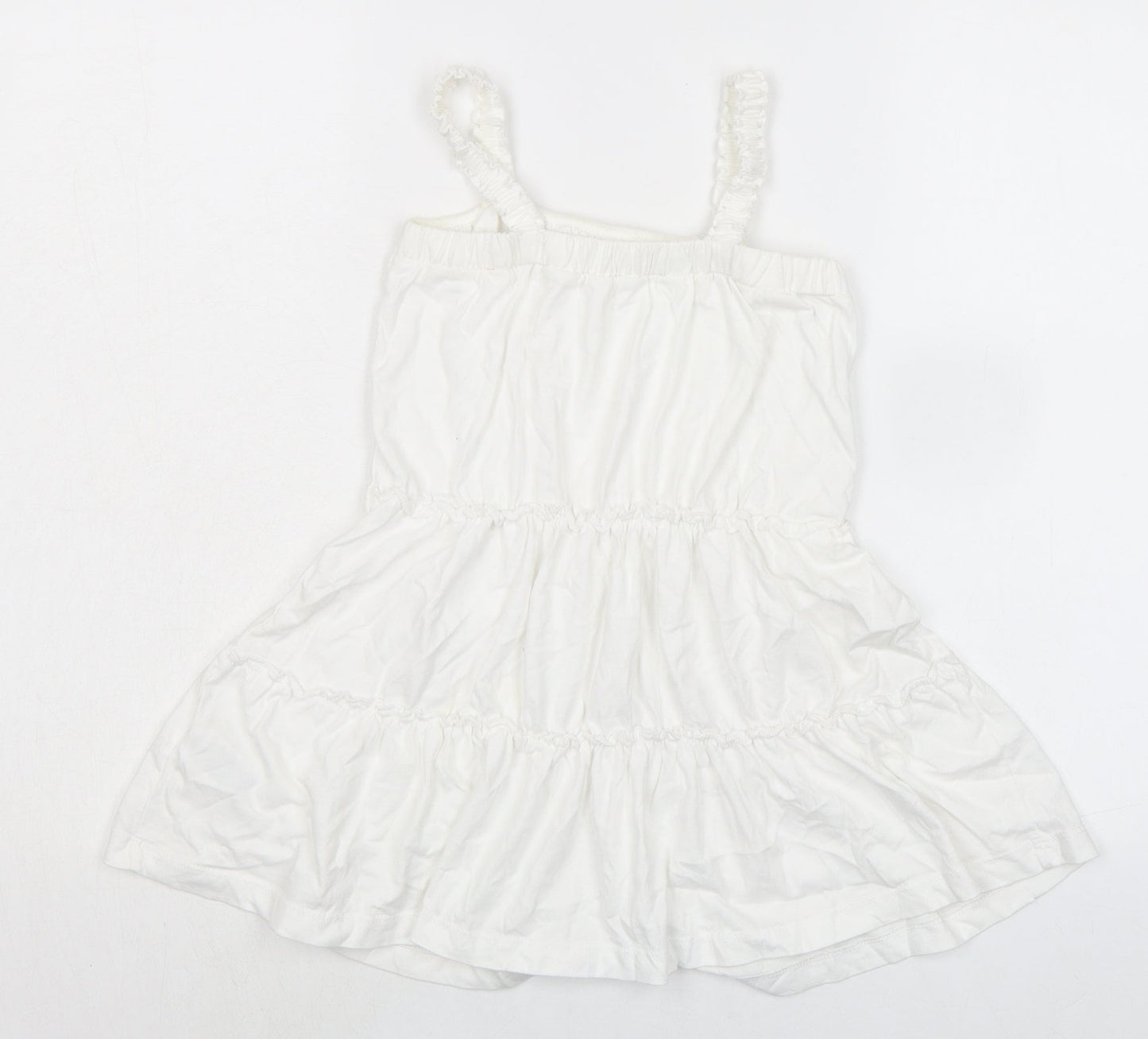 Marks and Spencer Girls White 100% Cotton Fit & Flare Size 4-5 Years Square Neck Pullover