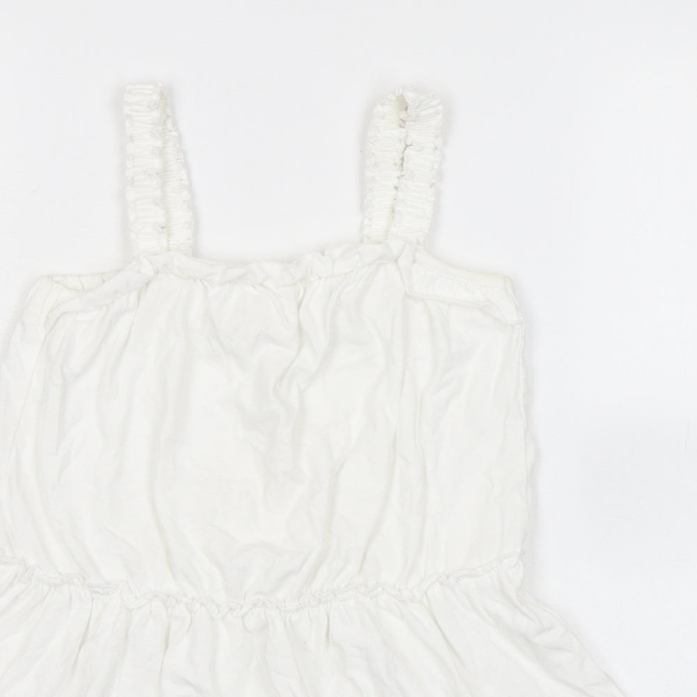 Marks and Spencer Girls White 100% Cotton Fit & Flare Size 4-5 Years Square Neck Pullover