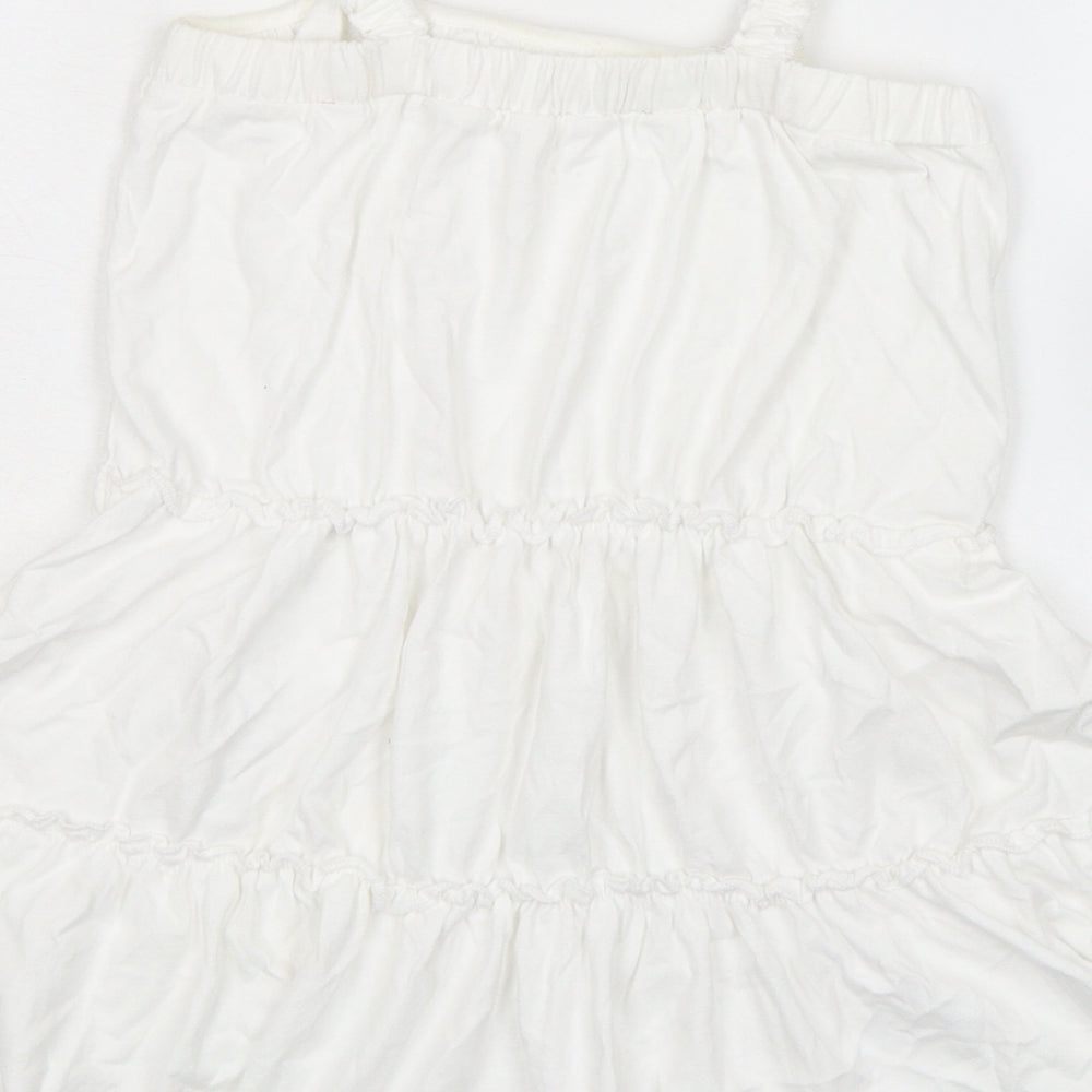 Marks and Spencer Girls White 100% Cotton Fit & Flare Size 4-5 Years Square Neck Pullover