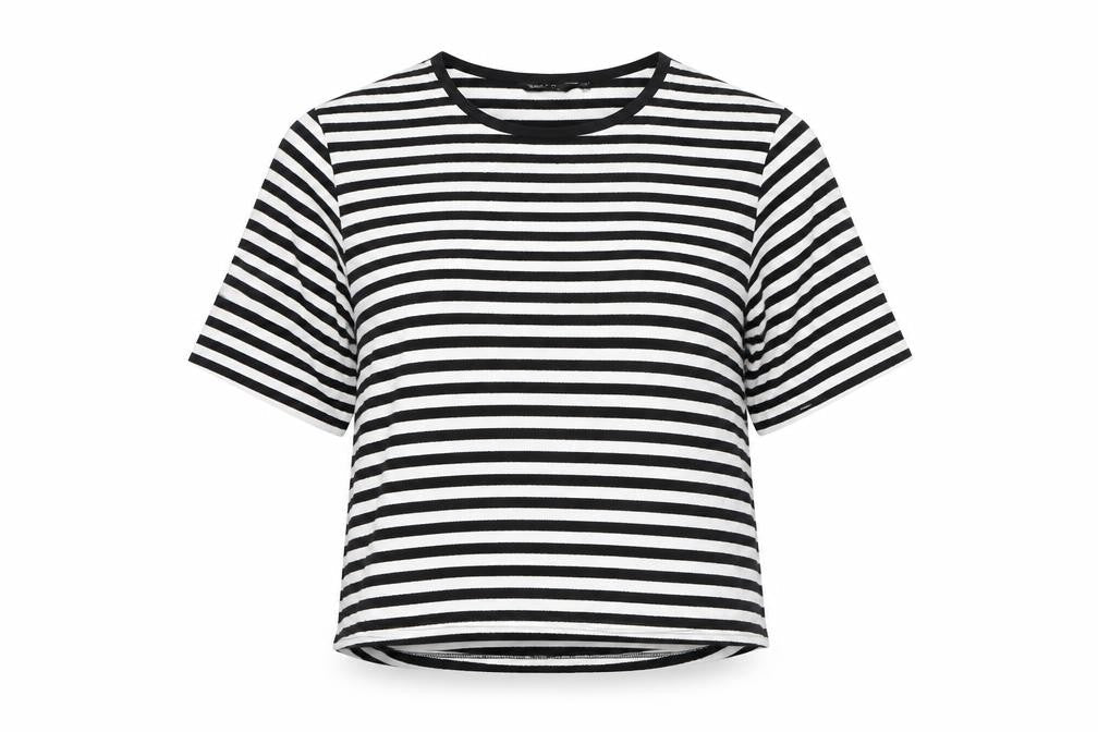 New Look Womens Black Striped Viscose Basic T-Shirt Size 12 Round Neck