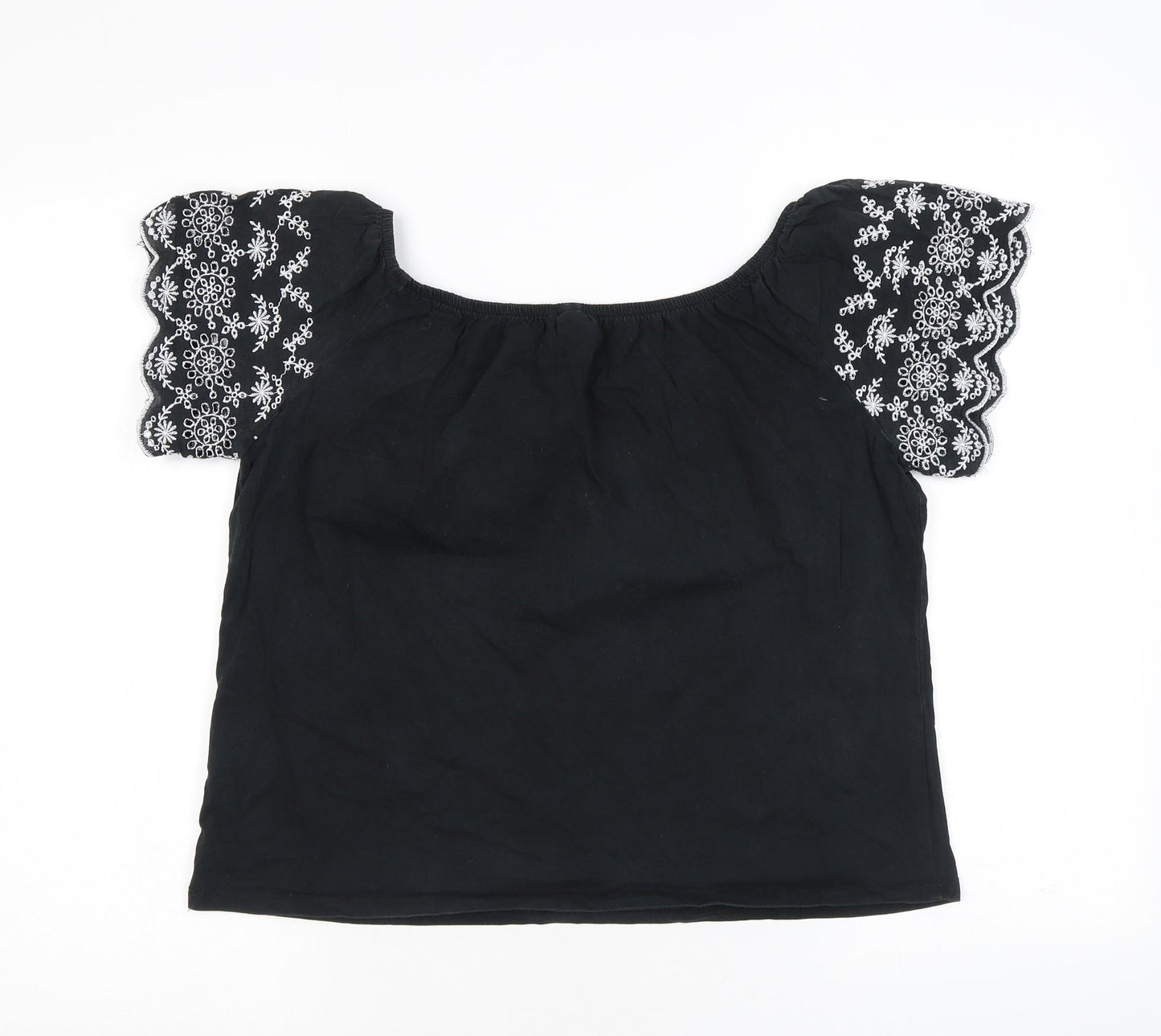 H&M Womens Black Cotton Basic T-Shirt Size XS Square Neck - Embroidery
