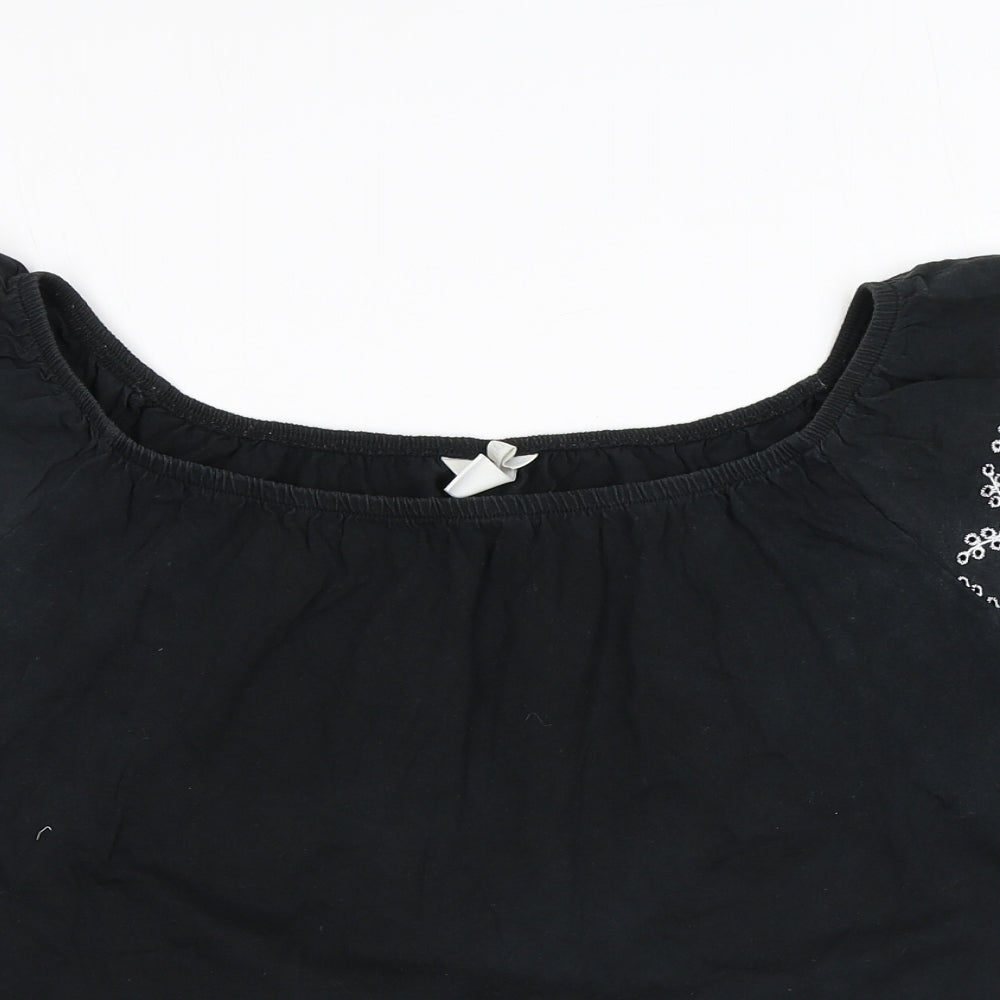 H&M Womens Black Cotton Basic T-Shirt Size XS Square Neck - Embroidery