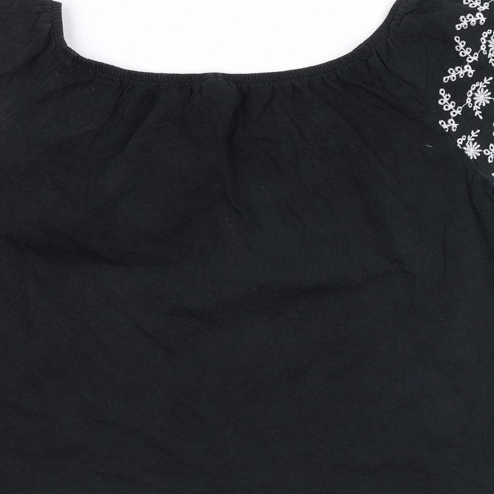 H&M Womens Black Cotton Basic T-Shirt Size XS Square Neck - Embroidery