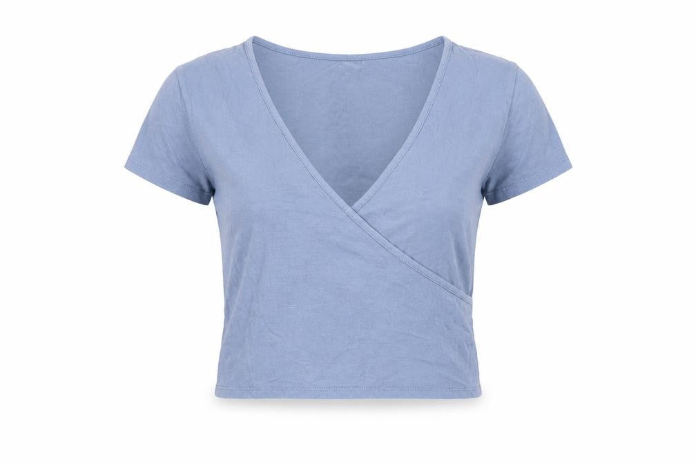 Me to We Womens Blue Cotton Basic T-Shirt Size M V-Neck - Cropped