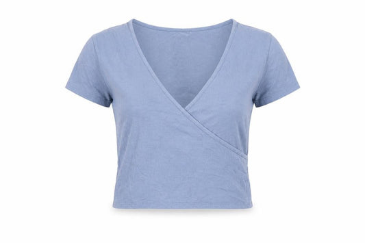 Me to We Womens Blue Cotton Basic T-Shirt Size M V-Neck - Cropped