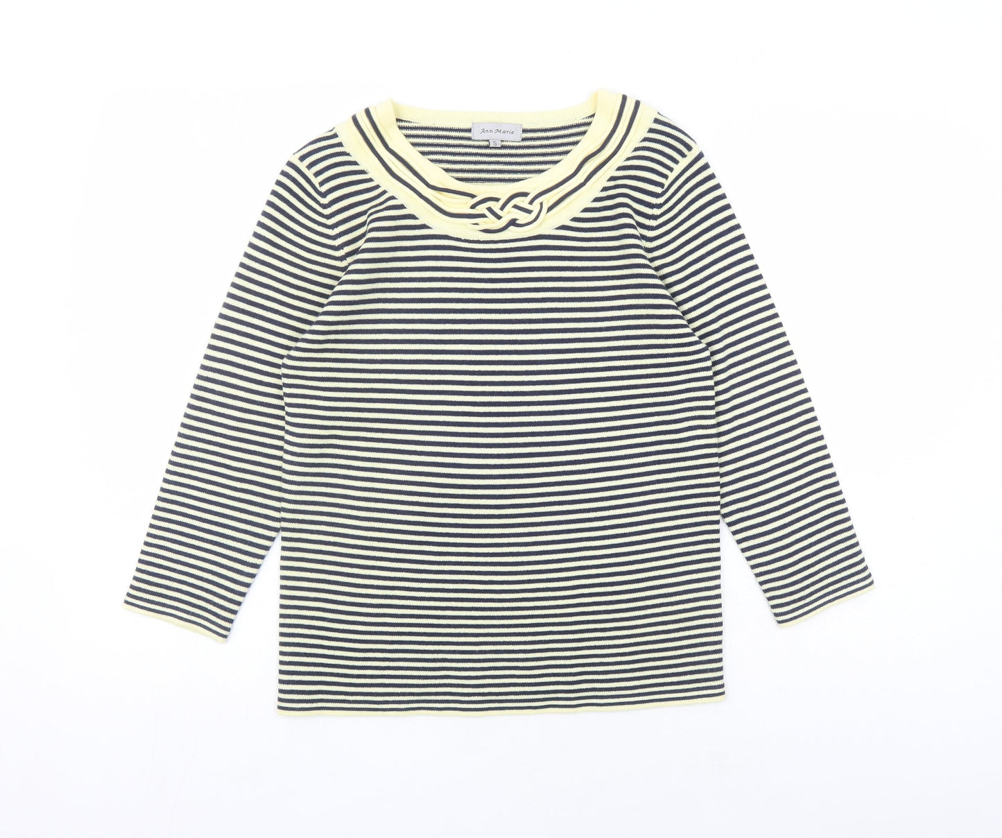 Ann Marie Womens Ivory Round Neck Striped Acrylic Pullover Jumper Size S