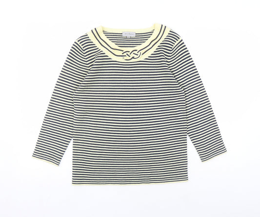 Ann Marie Womens Ivory Round Neck Striped Acrylic Pullover Jumper Size S