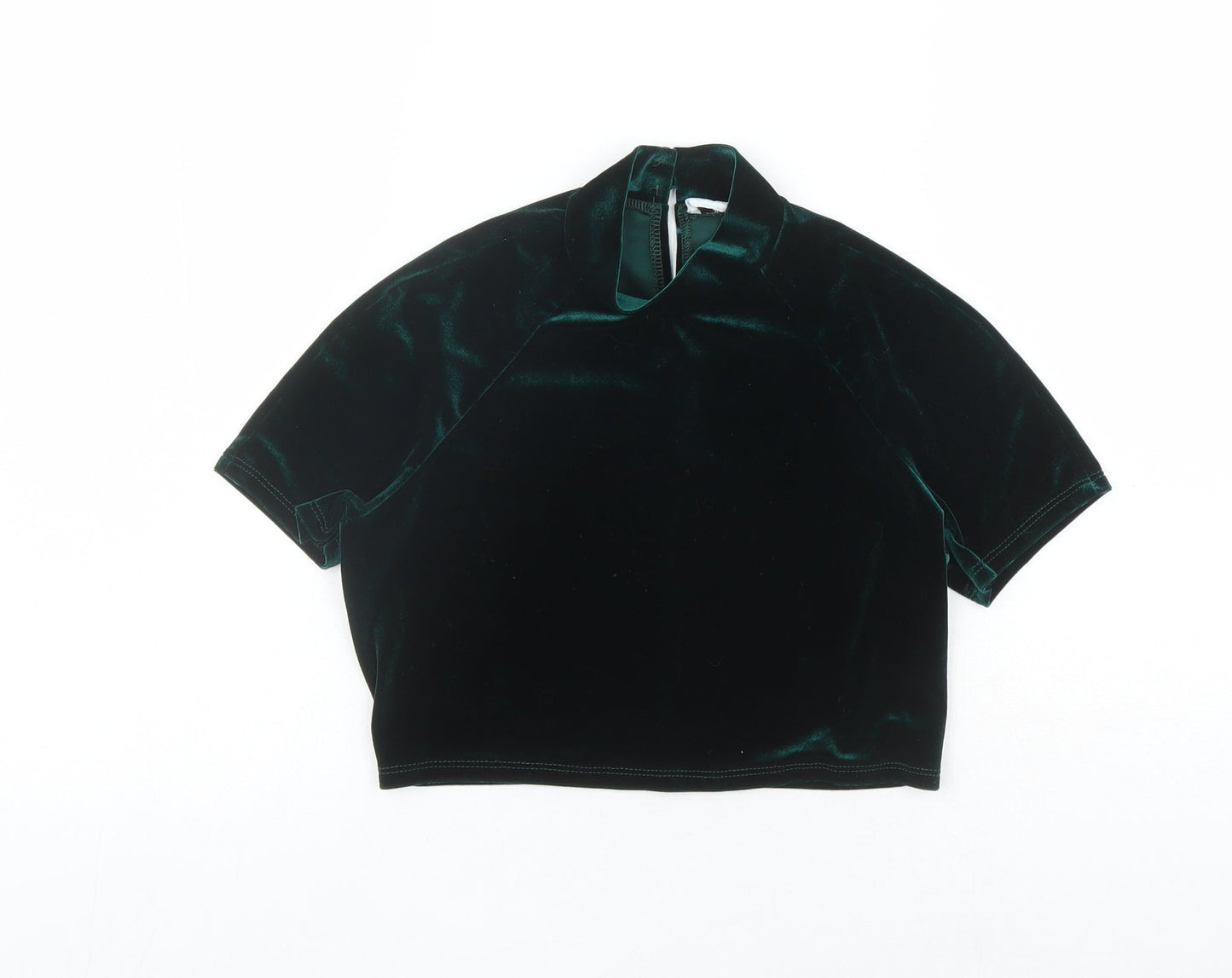 Flounce Womens Green Polyester Cropped T-Shirt Size 12 Mock Neck